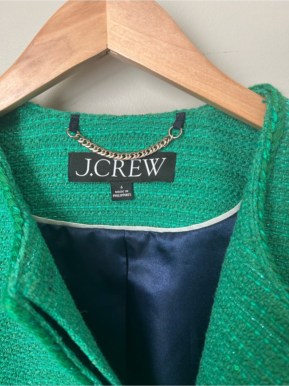 J.Crew Louisa Lady Jacket Green Sequin Tweed Gold Buttons 6 BR725 - Picture 3 of 6